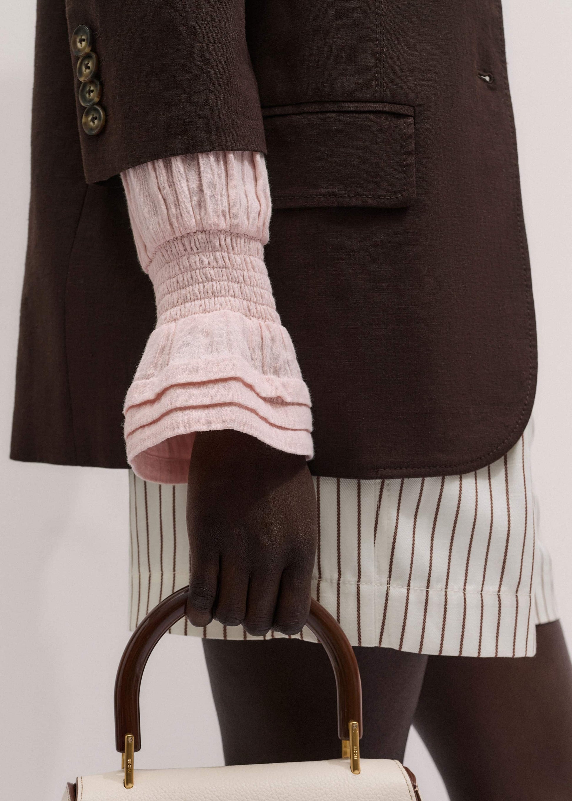 Pink Pleat Detail Long Sleeve Cheesecloth Blouse
