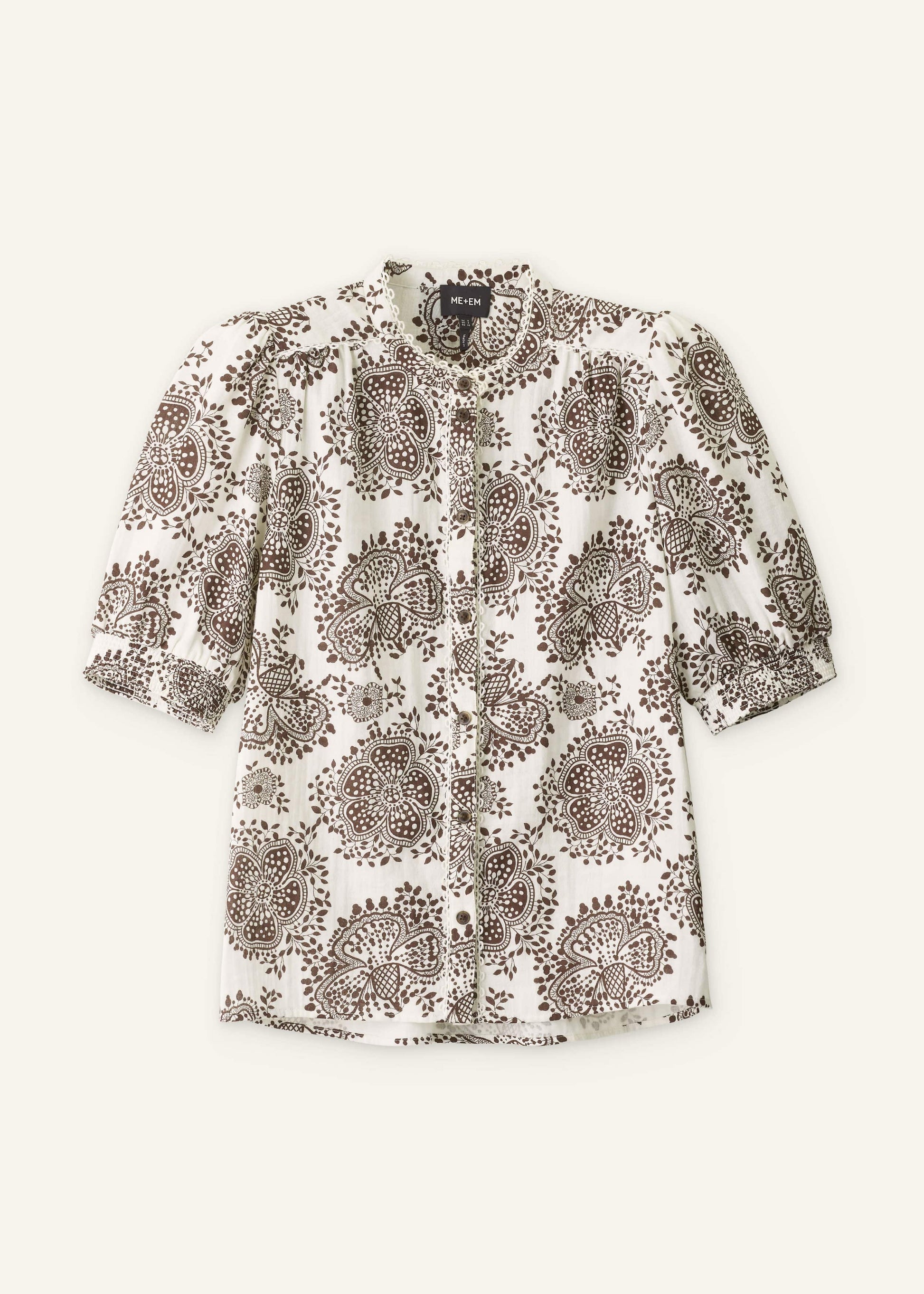 White Cheesecloth In-Full-Bloom Print Straight Blouse