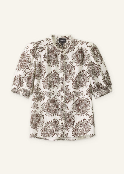 White Cheesecloth In-Full-Bloom Print Straight Blouse