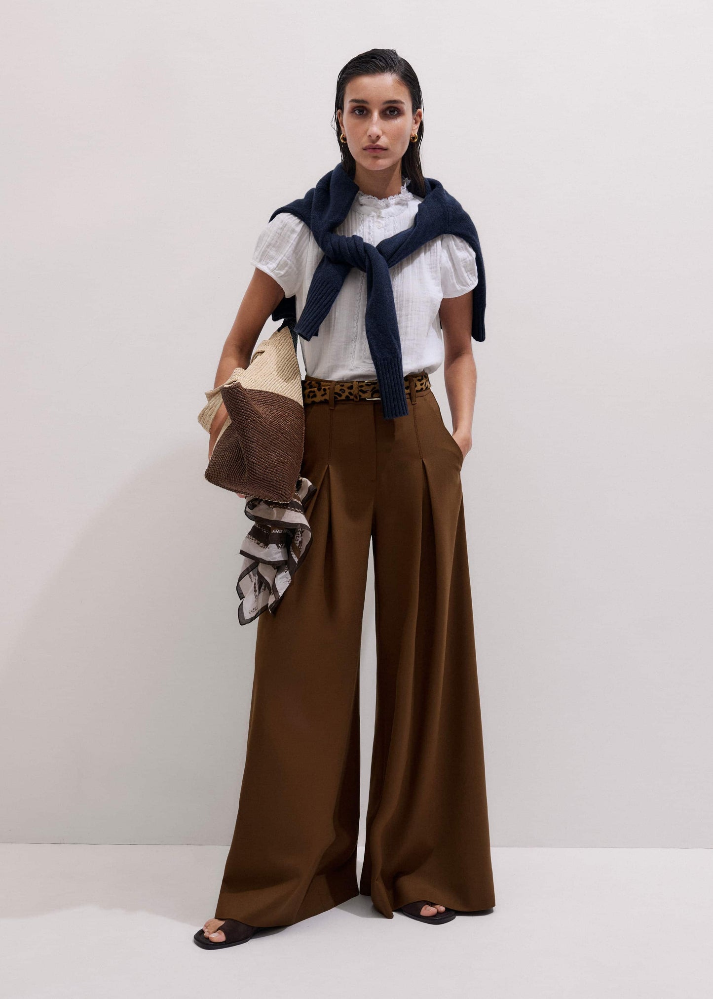 White Straight Cheesecloth Cap-Sleeve Blouse
