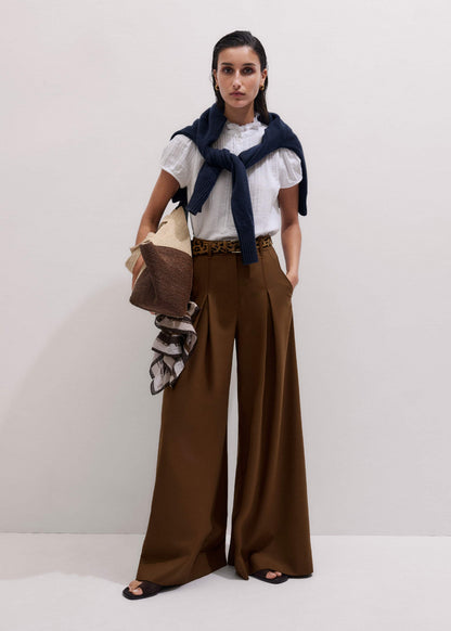 White Straight Cheesecloth Cap-Sleeve Blouse