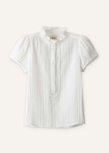 White Straight Cheesecloth Cap-Sleeve Blouse