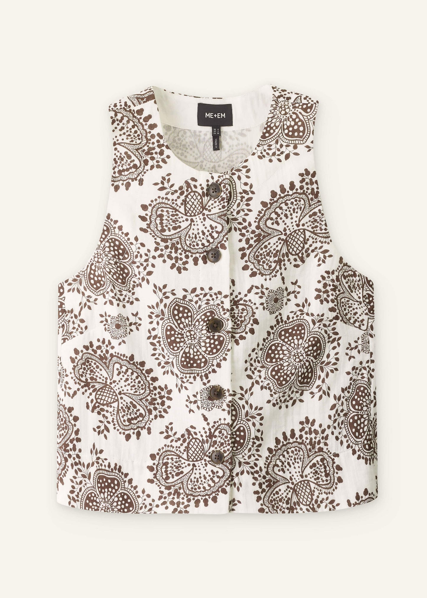 White Cheesecloth Full Bloom Print Short Straight Top