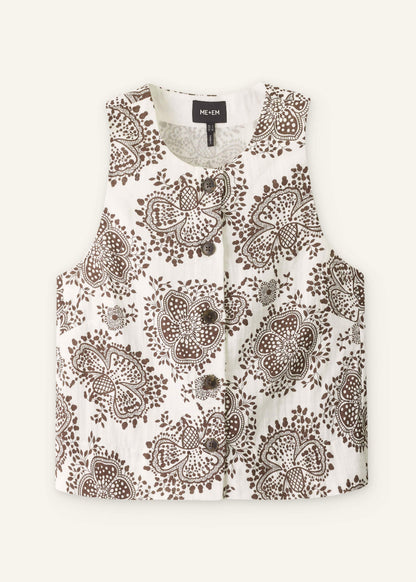 White Cheesecloth Full Bloom Print Short Straight Top
