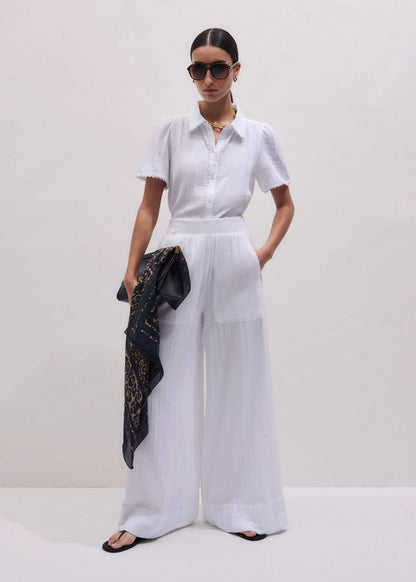 White Cheesecloth Trim Detail Blouse