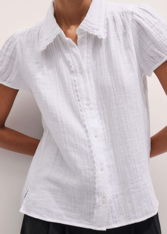 White Cheesecloth Cap-Sleeve Blouse