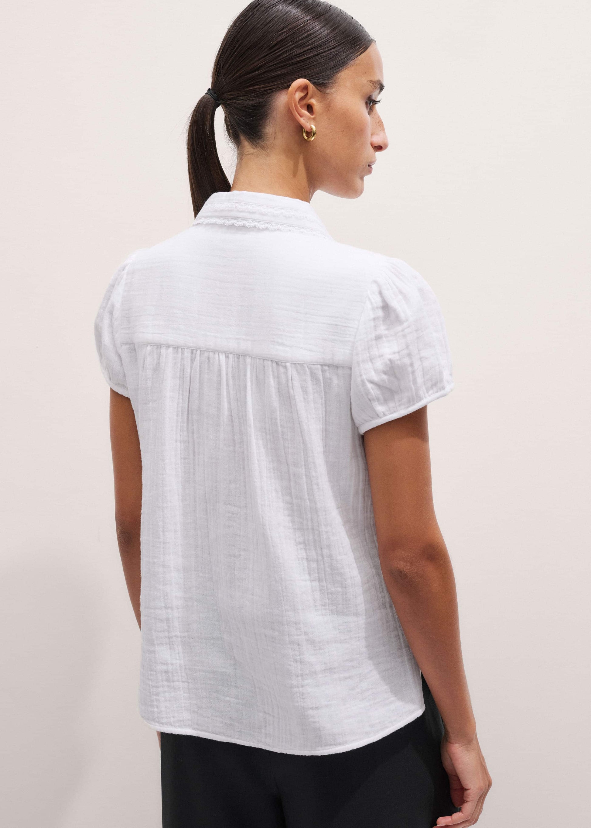 White Cheesecloth Cap-Sleeve Blouse