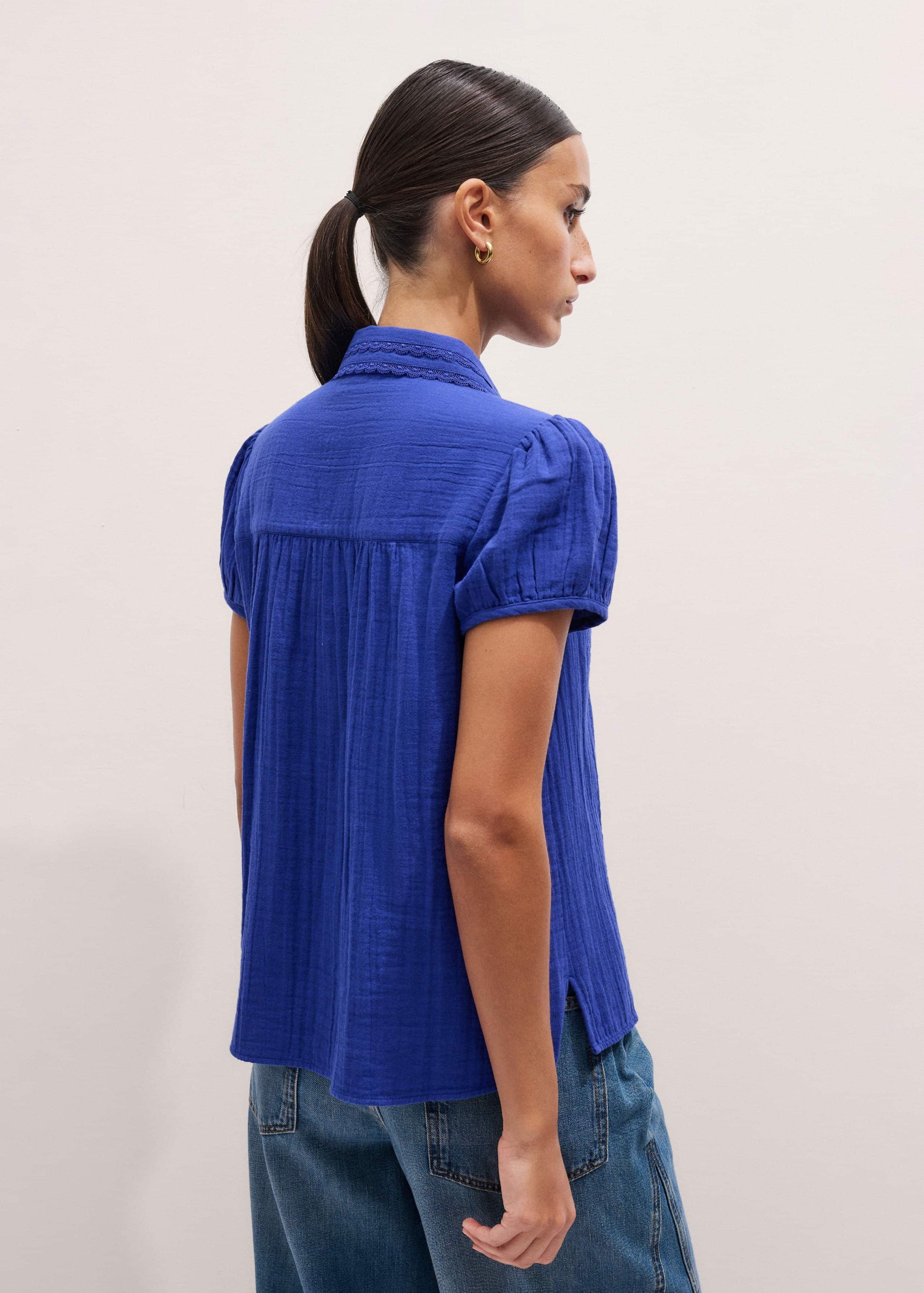 White Cheesecloth Cap-Sleeve Blouse