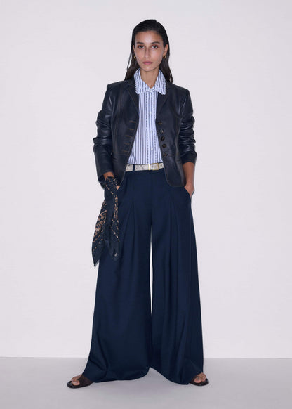 Navy Cheesecloth Stripe Cap-Sleeve Blouse