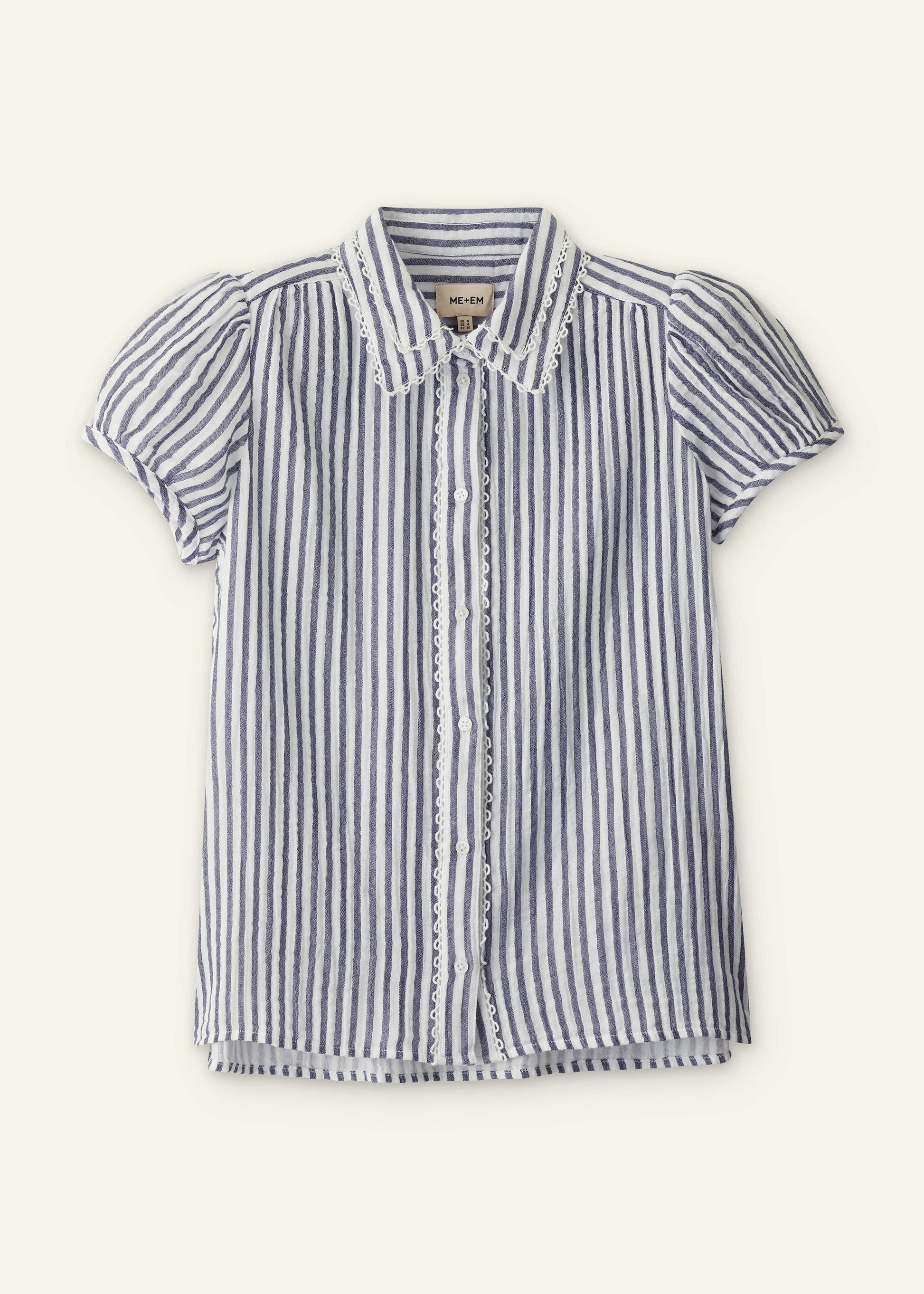 Navy Cheesecloth Stripe Cap-Sleeve Blouse
