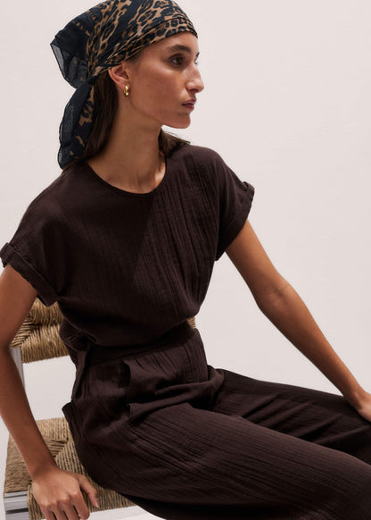 Brown Cheesecloth T-Shirt