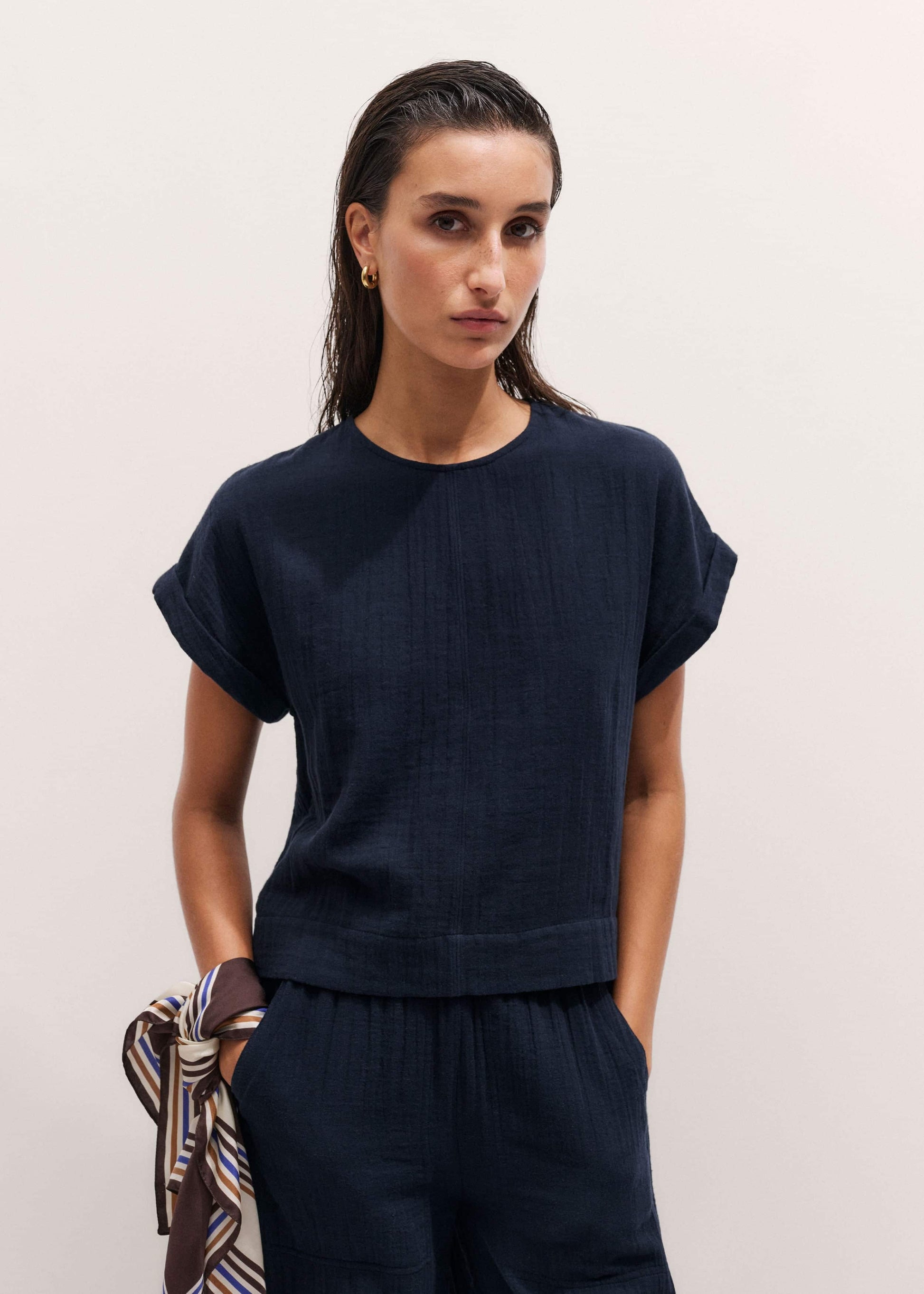 Navy Cheesecloth T-Shirt
