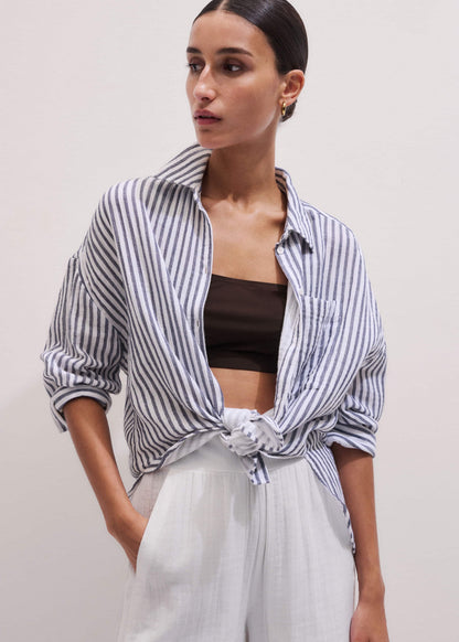 Navy Cheesecloth Relaxed Stripe Shirt