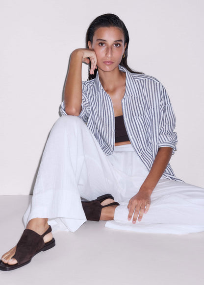 Navy Cheesecloth Relaxed Stripe Shirt