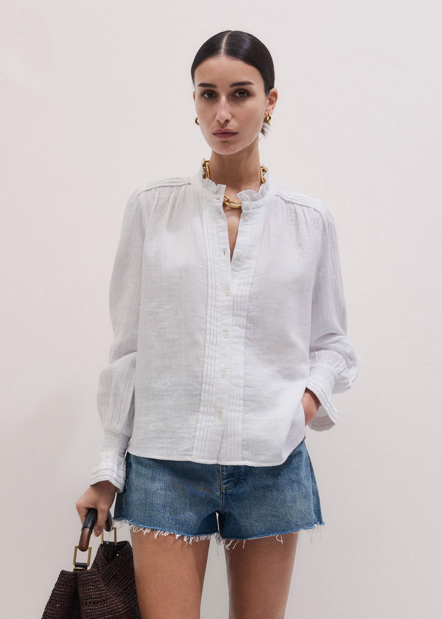 White Cheesecloth Pleat Detail Blouse