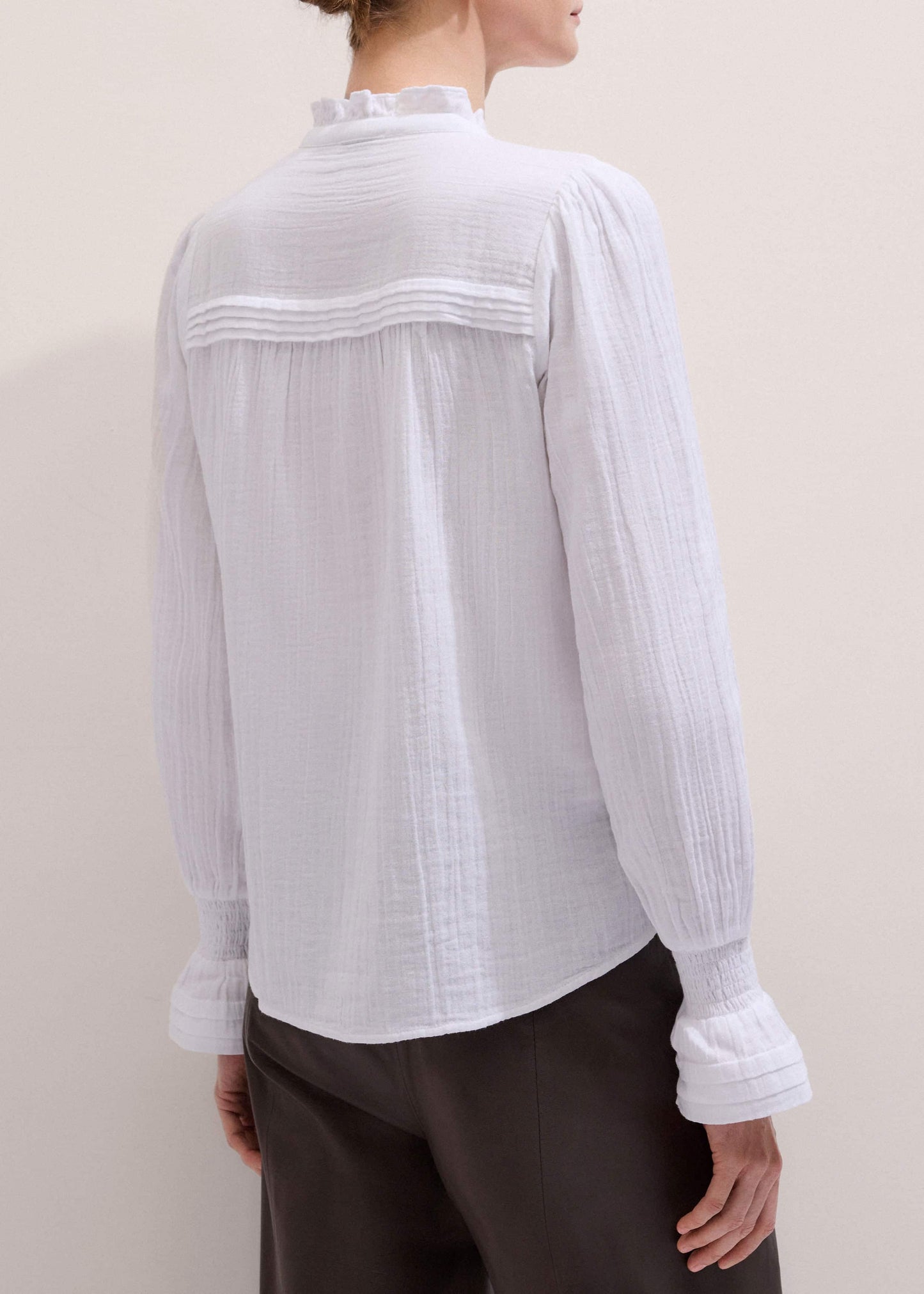 White Cheesecloth Pleat Detail Blouse