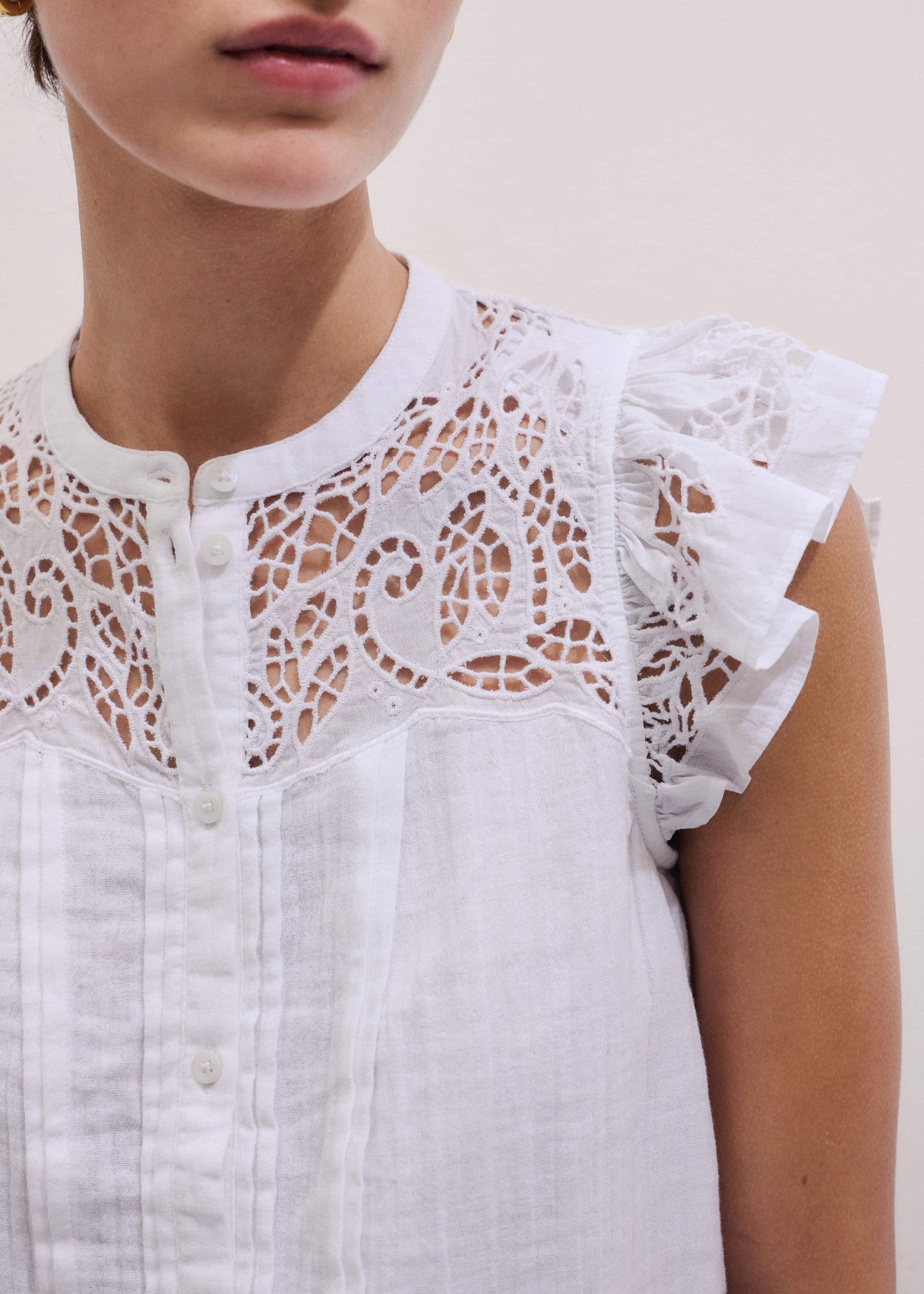 White Cheesecloth Embroidered Swing Top