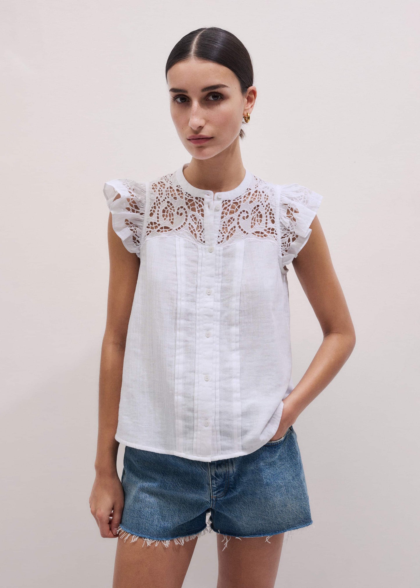White Cheesecloth Embroidered Swing Top