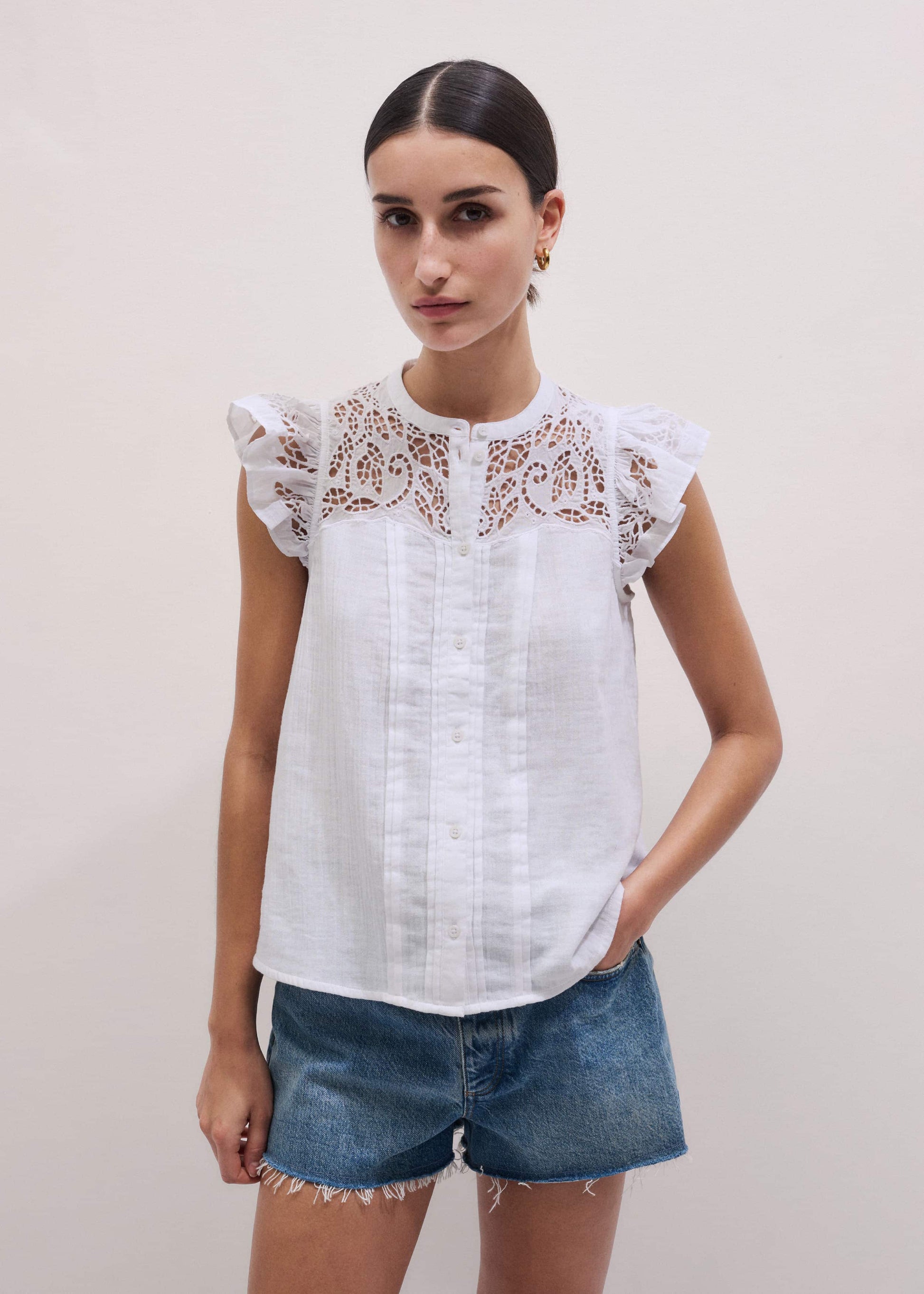White Cheesecloth Embroidered Swing Top