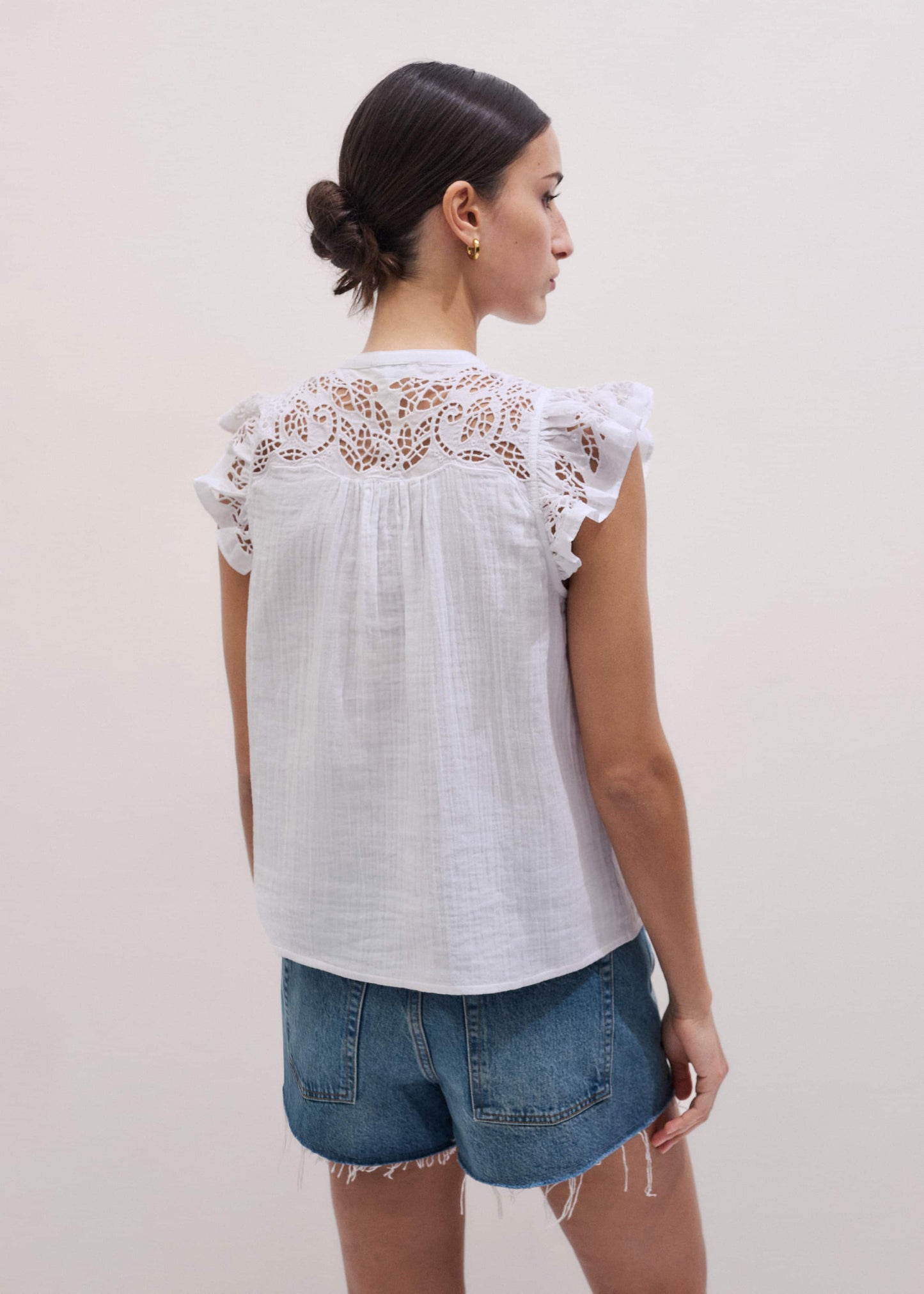 White Cheesecloth Embroidered Swing Top