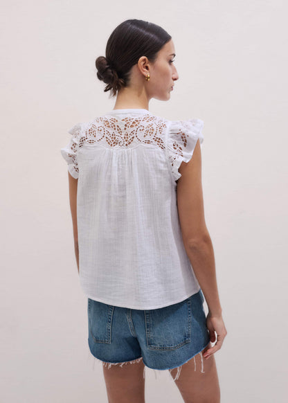 White Cheesecloth Embroidered Swing Top