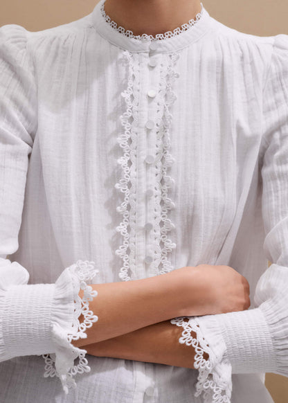 White Cheesecloth Intricate Detail Blouse