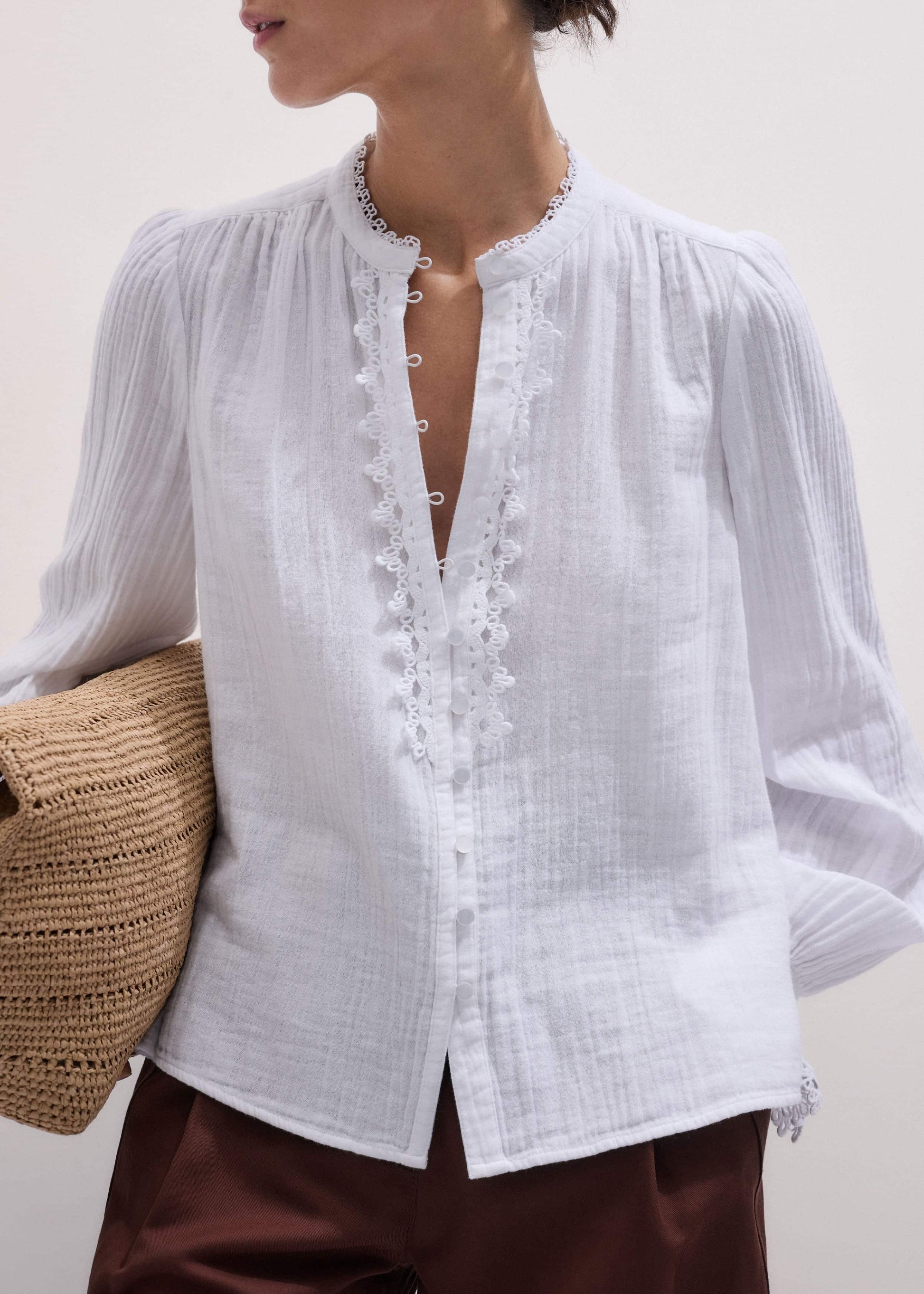 White Cheesecloth Intricate Detail Blouse