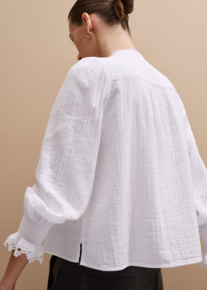 White Cheesecloth Intricate Detail Blouse