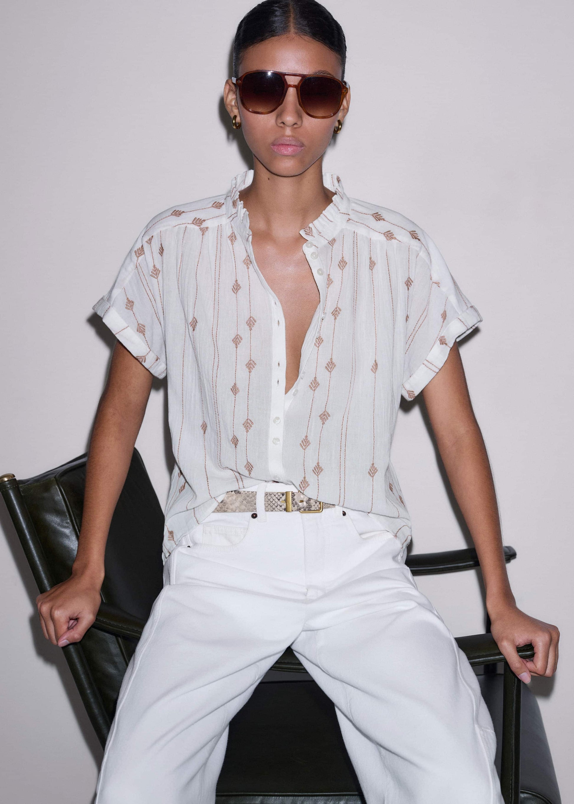 White Turn-Up Cuff Blouse