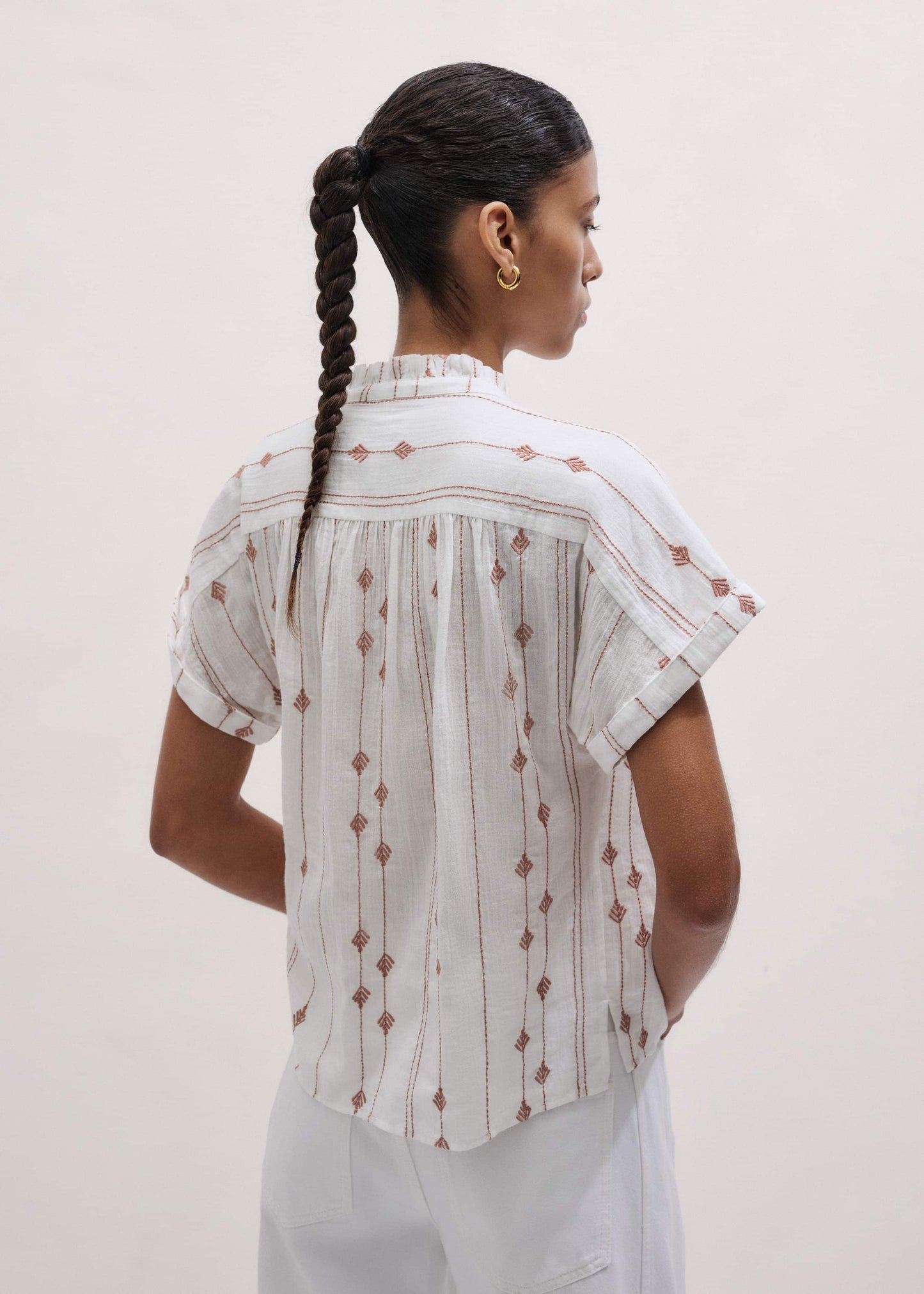 White Turn-Up Cuff Blouse