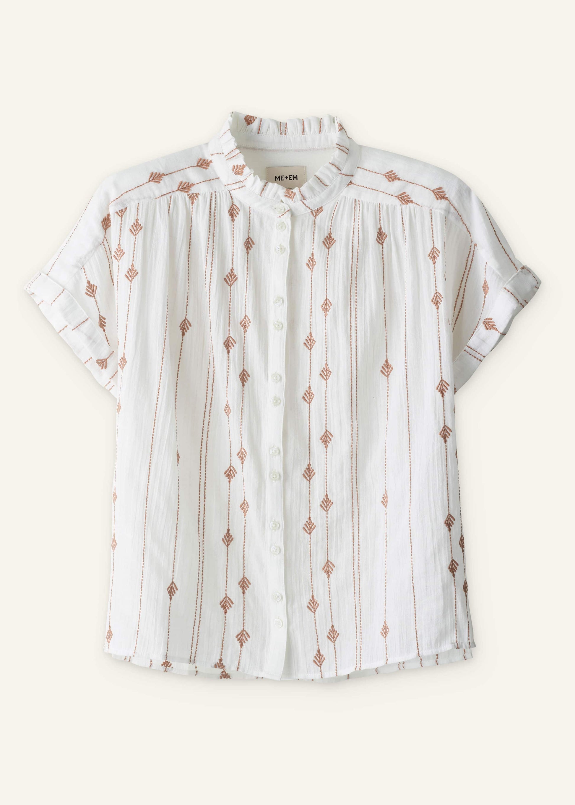 White Turn-Up Cuff Blouse