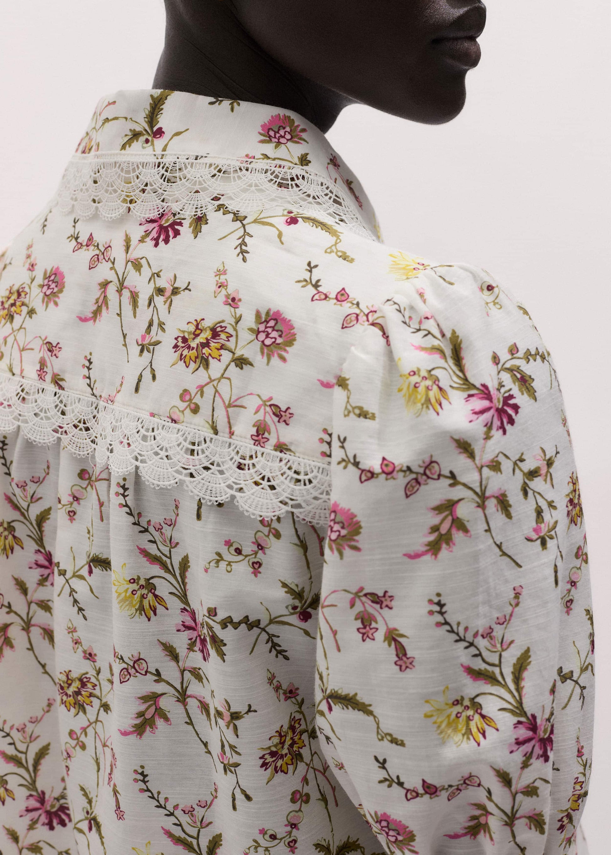 Cream Silk Cotton Wild Spring Floral Print Blouse