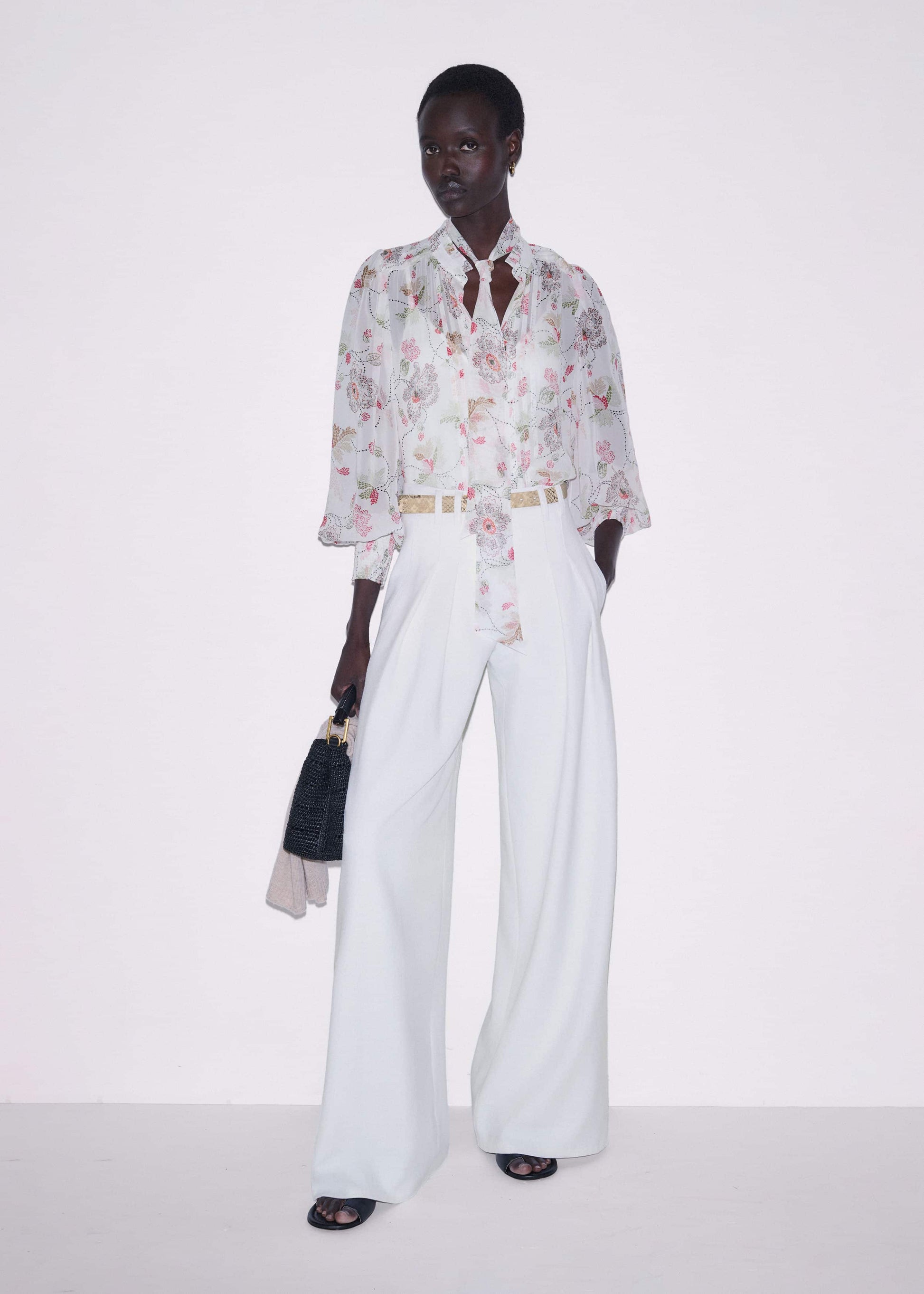 Cream Silk Balloon Sleeve Blouse