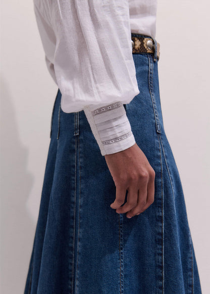 White Delicate Pintucked High-Neck Top