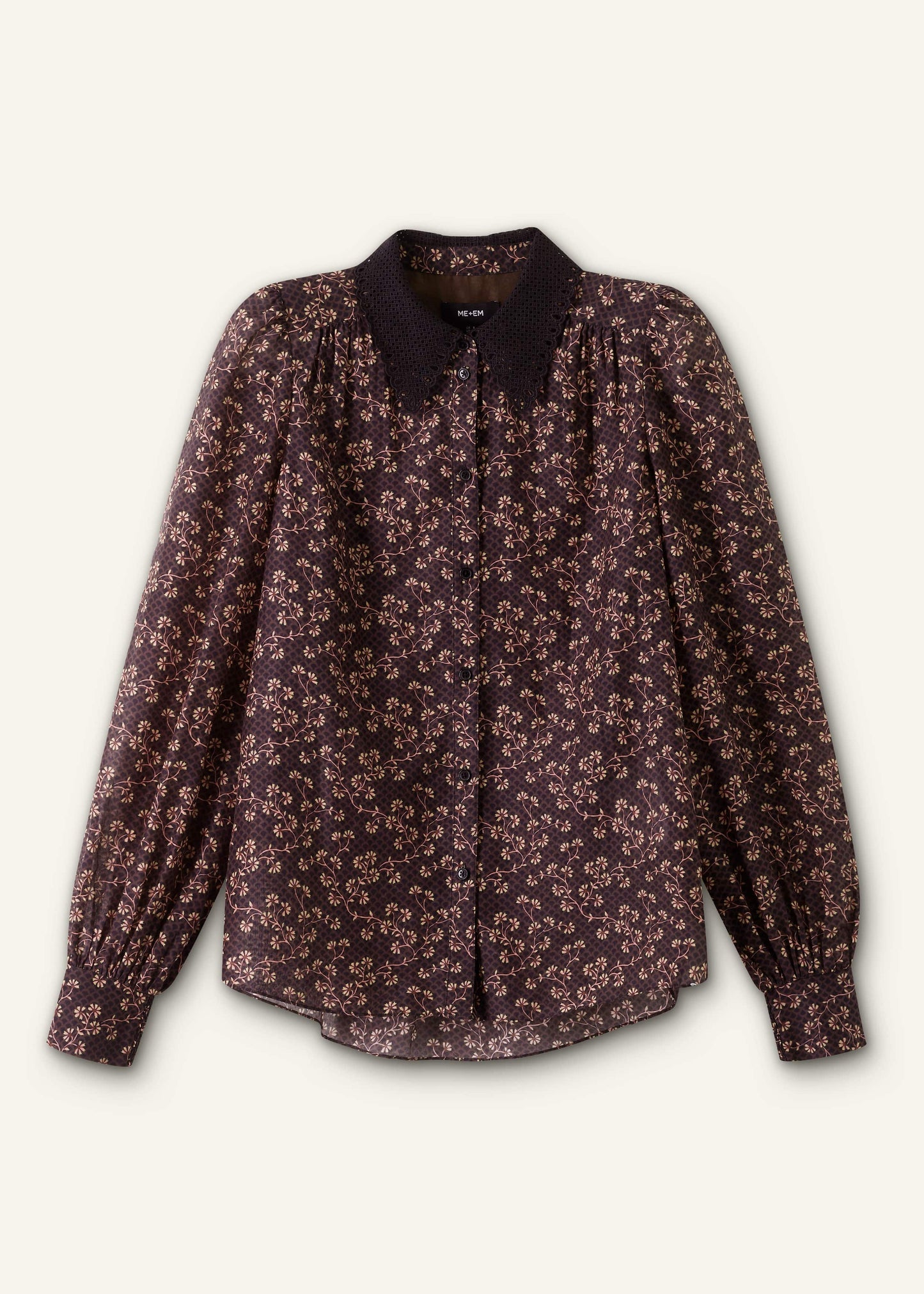 Black Scallop Daisy Print Feature Collar Blouse