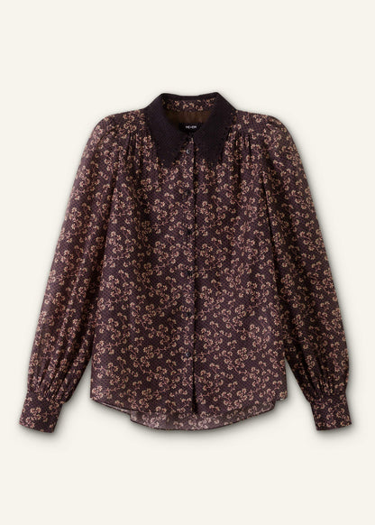 Black Scallop Daisy Print Feature Collar Blouse