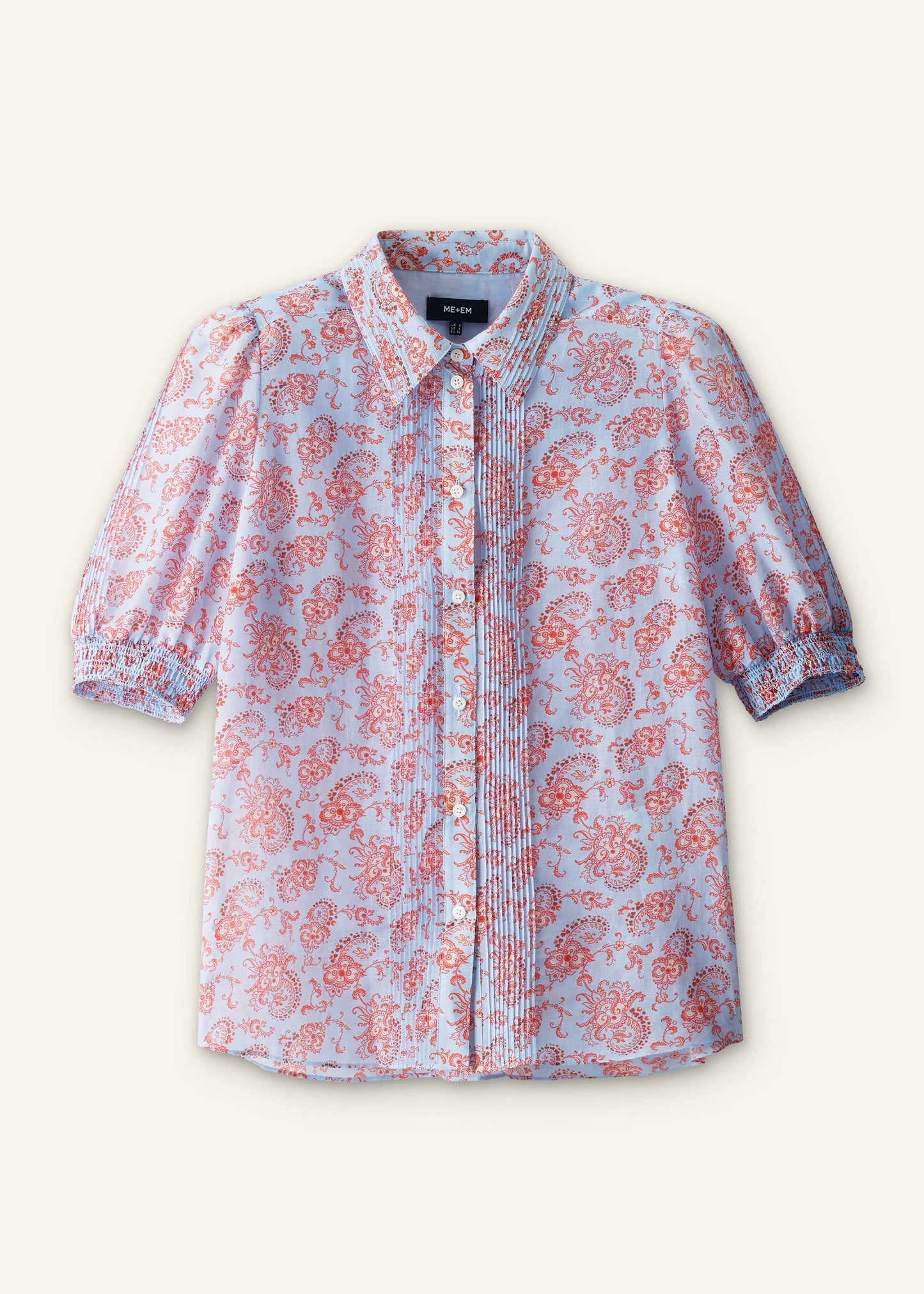 Blue Silk Cotton Gilded Paisley Print Straight Blouse