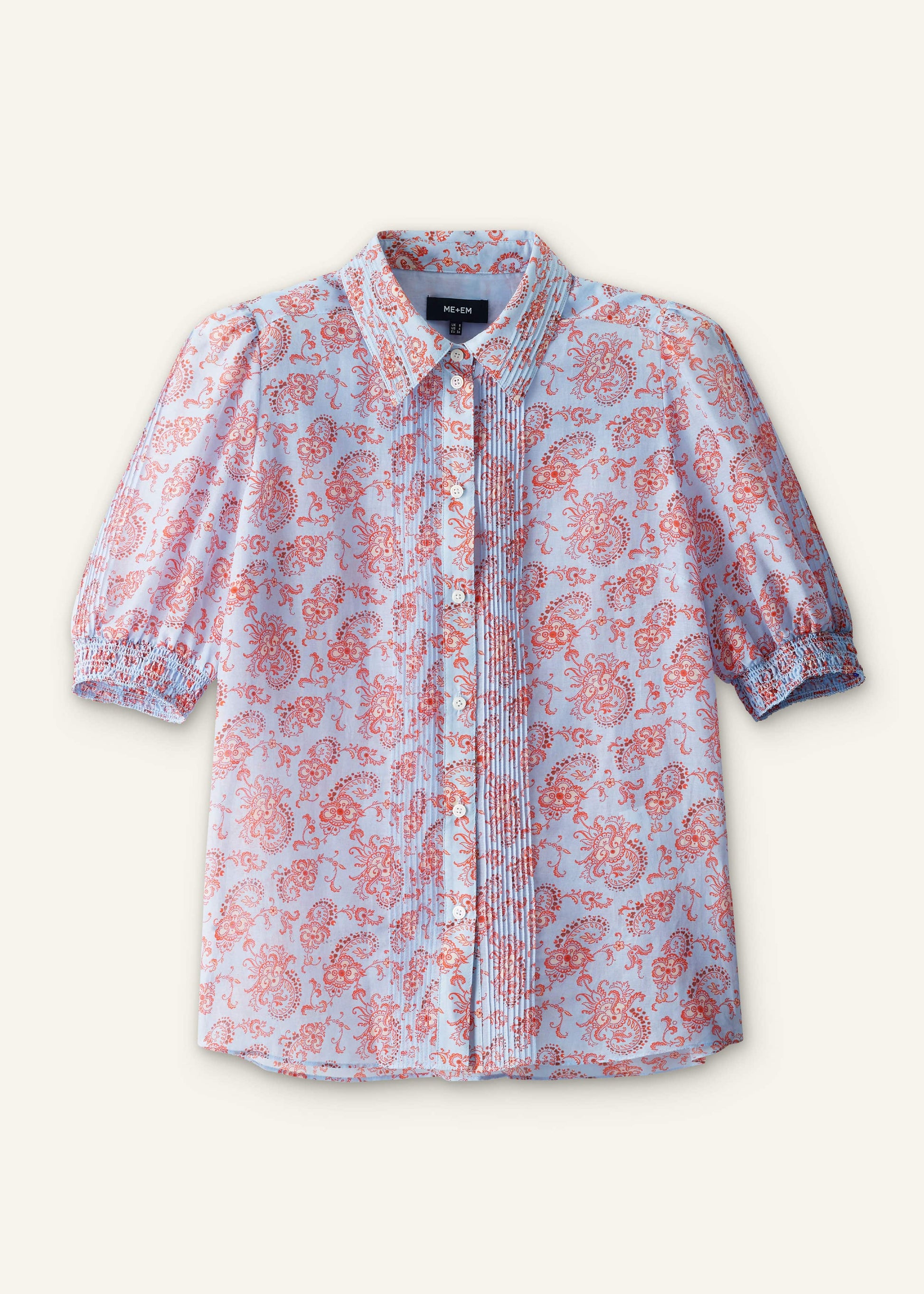 Blue Silk Cotton Gilded Paisley Print Straight Blouse