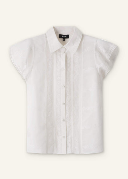 Cream Silk Cotton Embroidery Collar Swing Blouse