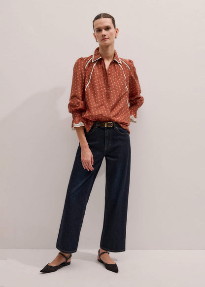Orange Spaced Paisley Motif Print Blouse