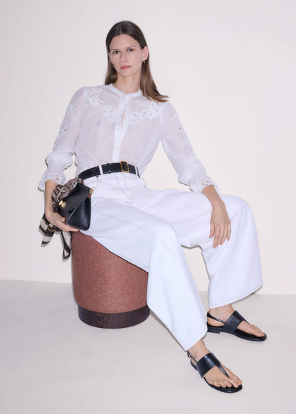 White Floral Embroidery Blouse