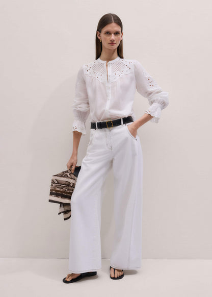 White Floral Embroidery Blouse