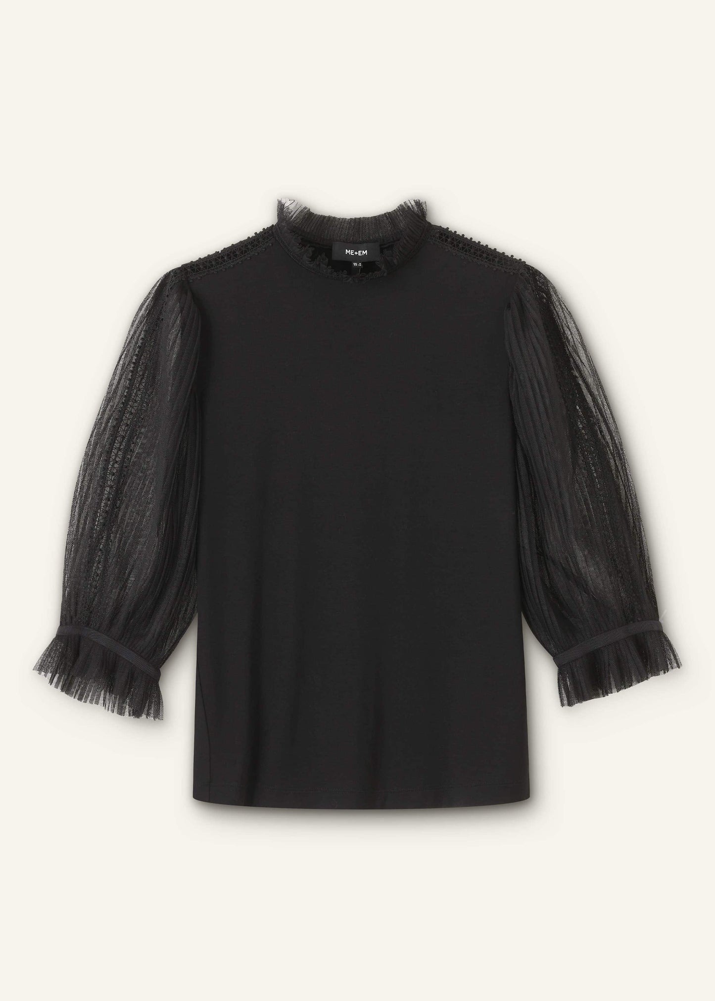 Black Lace Insert Tulle Layering Blouse