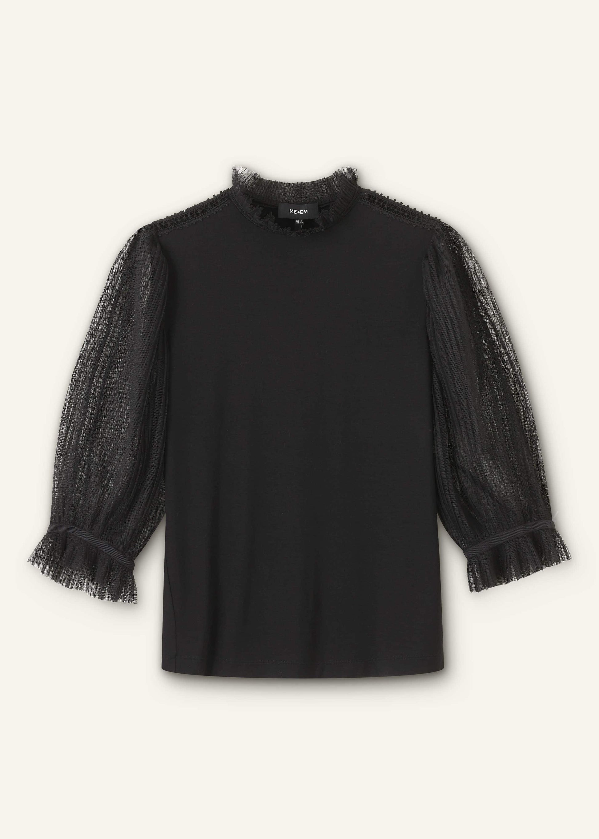 Black Lace Insert Tulle Layering Blouse