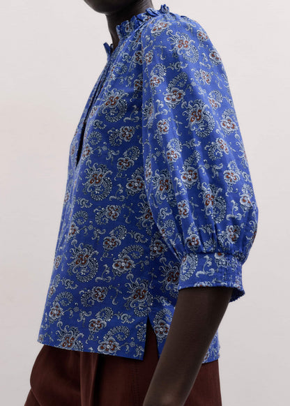 Blue Paisley Print Straight Blouse