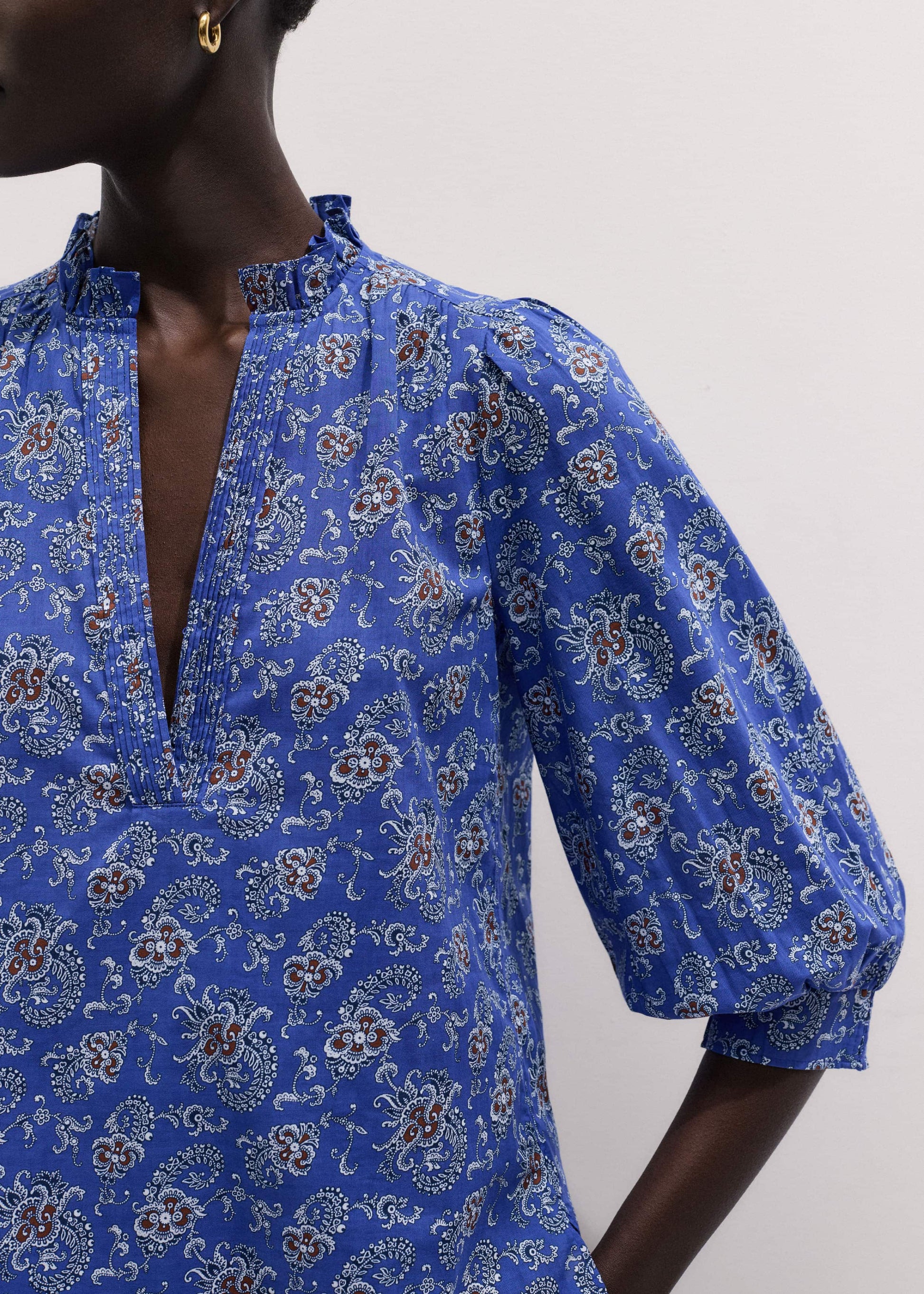 Blue Paisley Print Straight Blouse