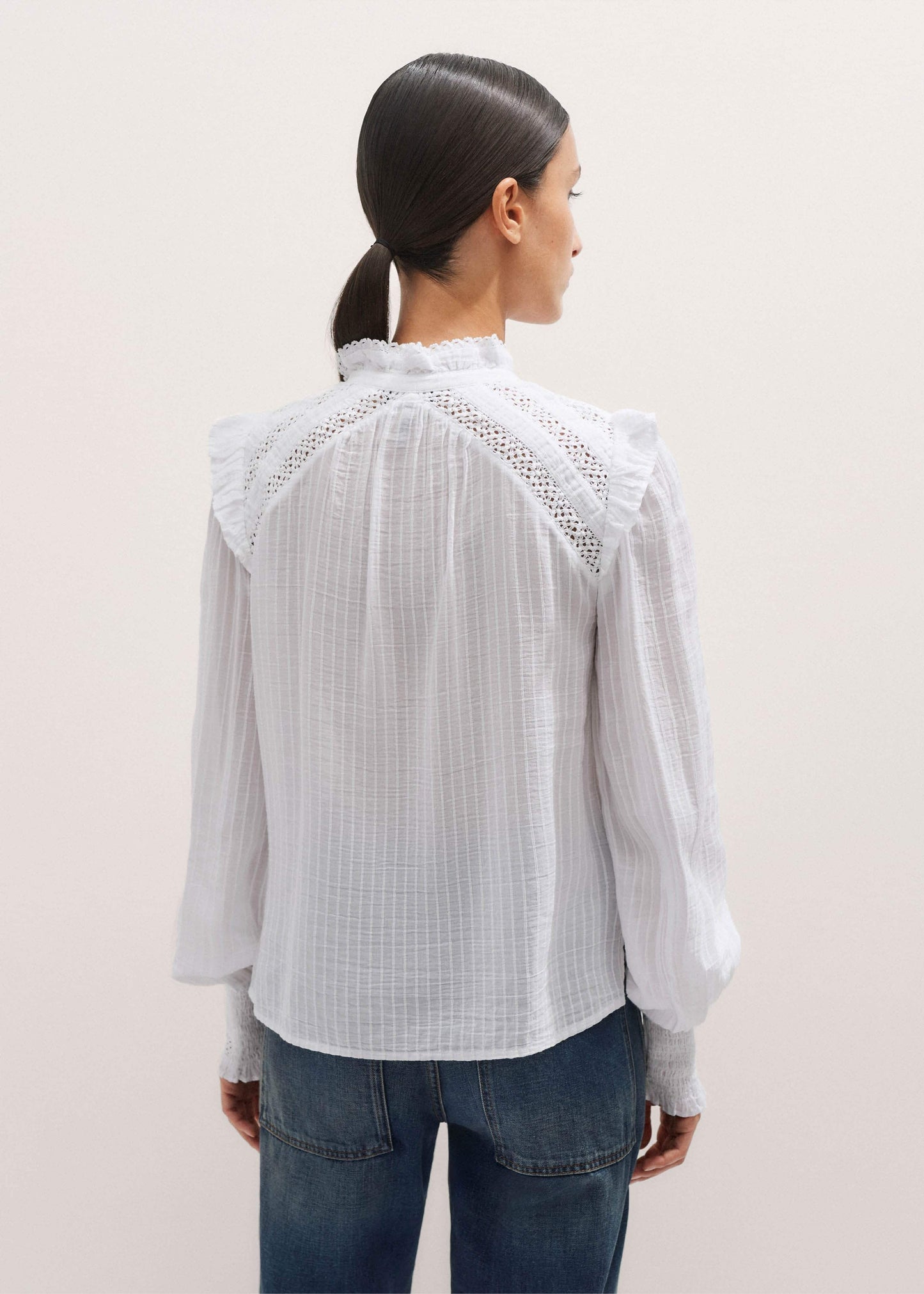 White Cotton + Lace Trim Blouse