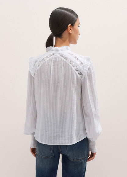 White Cotton + Lace Trim Blouse