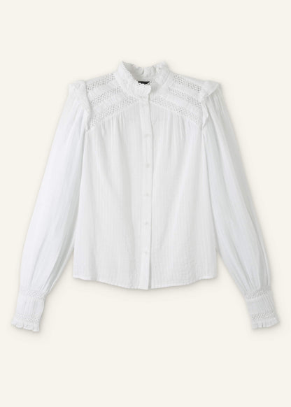 White Cotton + Lace Trim Blouse
