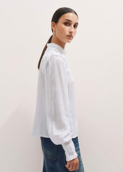 White Cotton + Lace Trim Blouse